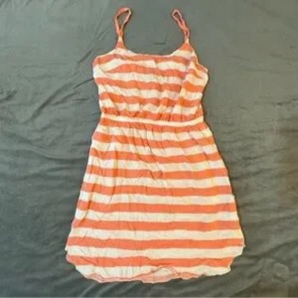 Striped Spaghetti Strap Sundress in Coral and White